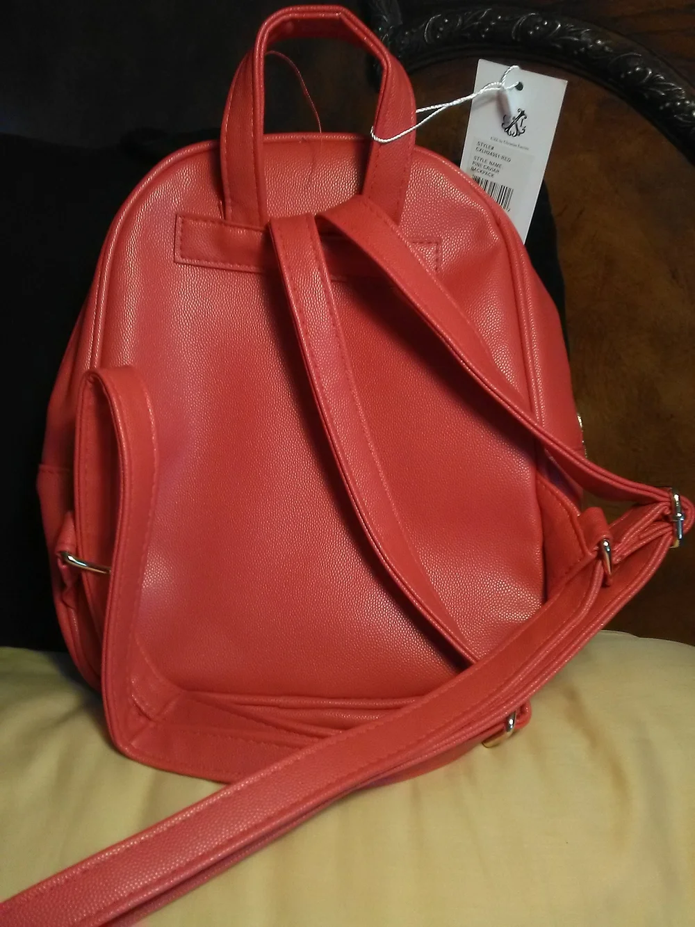 NWT CHRISTIAN LACROIX Red Mini Backpack Bag GOLD METAL ADJ. STRAPS 9 X 10 Approx